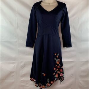 Vicky & Lucas Navy Long Sleeve Embroidered dress
